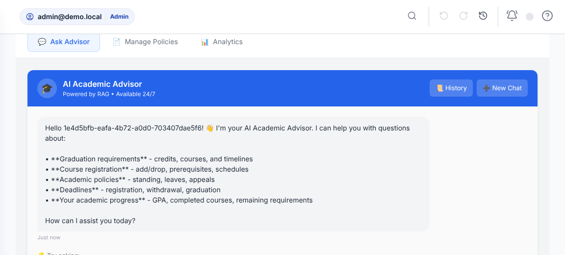 The AI Advisor policy manager, where the institution’s policy documents are kept