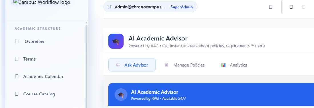 CampusWorkflow AI Academic Advisor chat interface