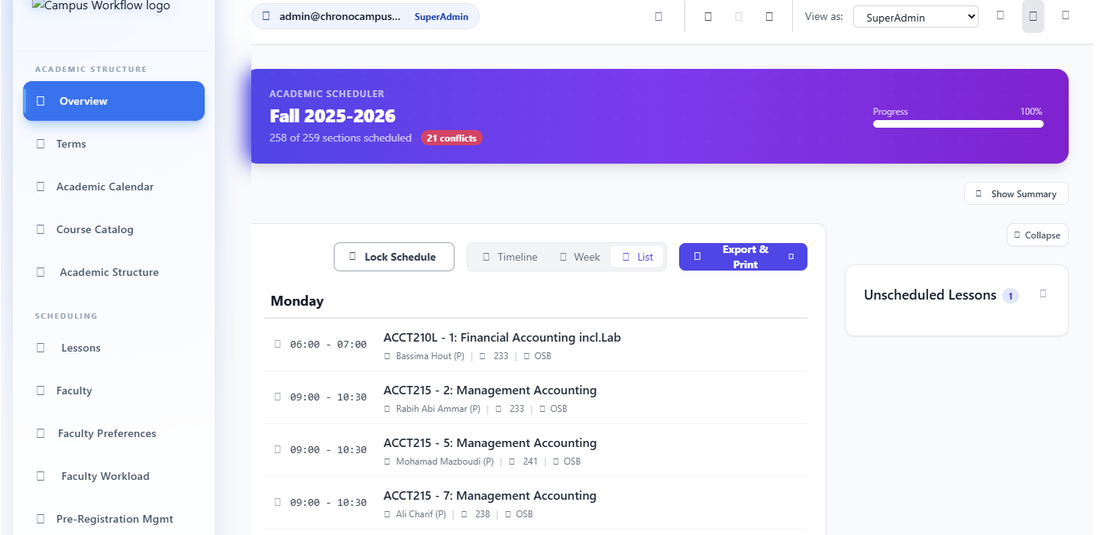 CampusWorkflow Scheduling Control Tower — AI Course Optimization